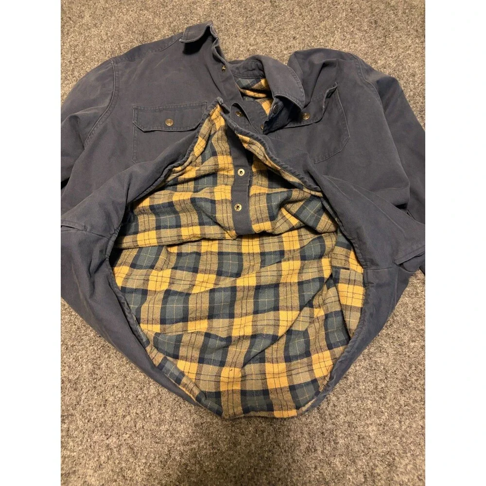Gander Mountain Guide Series Mens M Blue Flannel Lined Snap Front Shirt Jacket